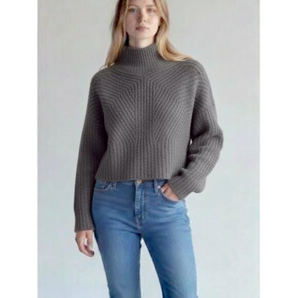 THEORY Sculpted Sweater Cropped Airy Wool Cashmere Grey Melange Women's Petite P - Picture 3 of 9
